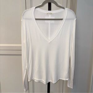 We The Free People Ivory Moon Dance V-Neck Long Sleeve Shirt Raw Hem Size Small